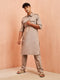 Men's Grey Fine Satin Kurta Pyjama Set Shirt Collar Button Placket